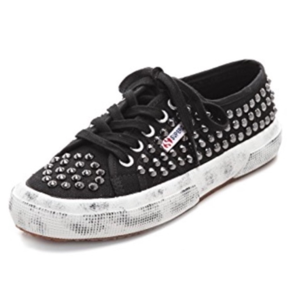 SUPERGA Black & Silver Grommet Distressed Sneakers Size 6.5
